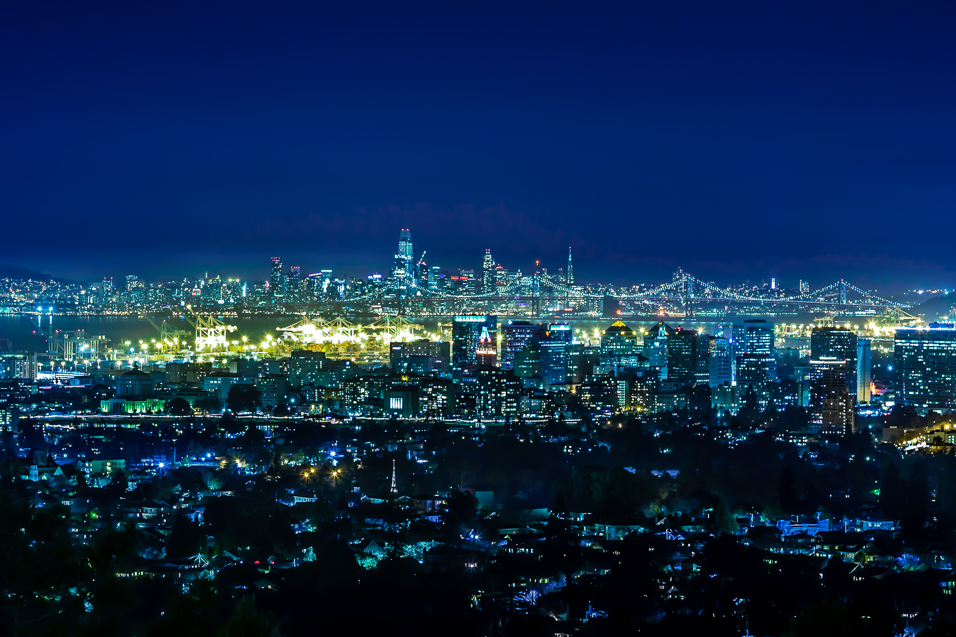 Oakland and San Francisco skyline across the Bay